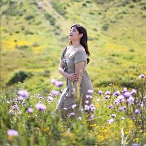 Muted green cutout button up dress